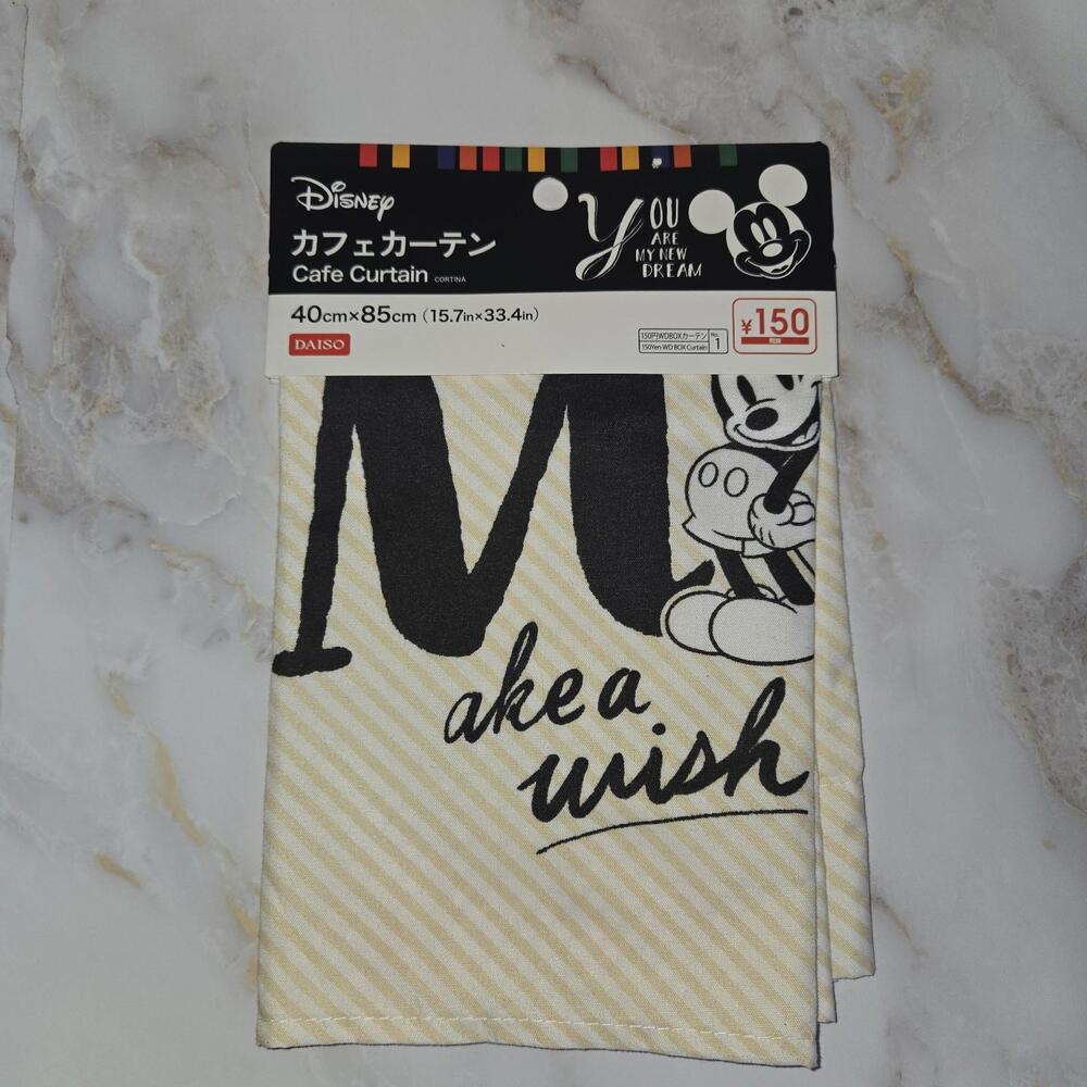 NWT Disney Mickey Mouse Daiso Cafe Curtain Make A Wish Yellow 15.7" X 33.4"